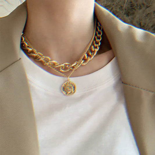 Retro Hip Hop Portrait Double Layer Chain Necklace Women Choker
